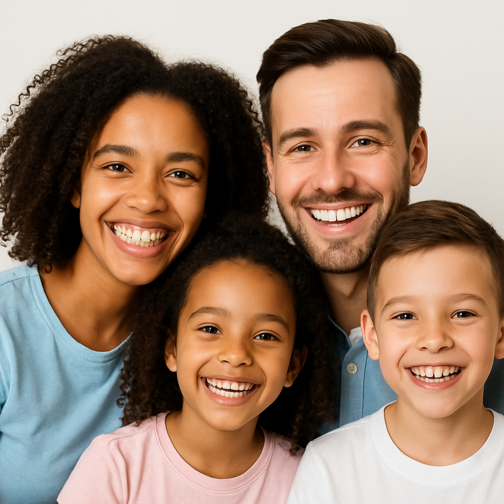 A family that smiles with beautiful teeth.